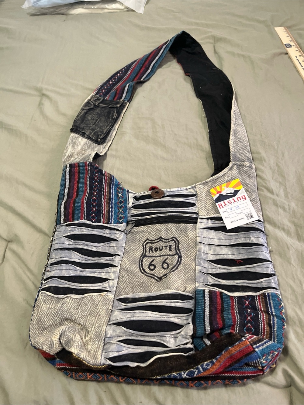 Boho Bag Route 66 Patchwork Boho Shoulder Bag in Gray, Black & Multicolor